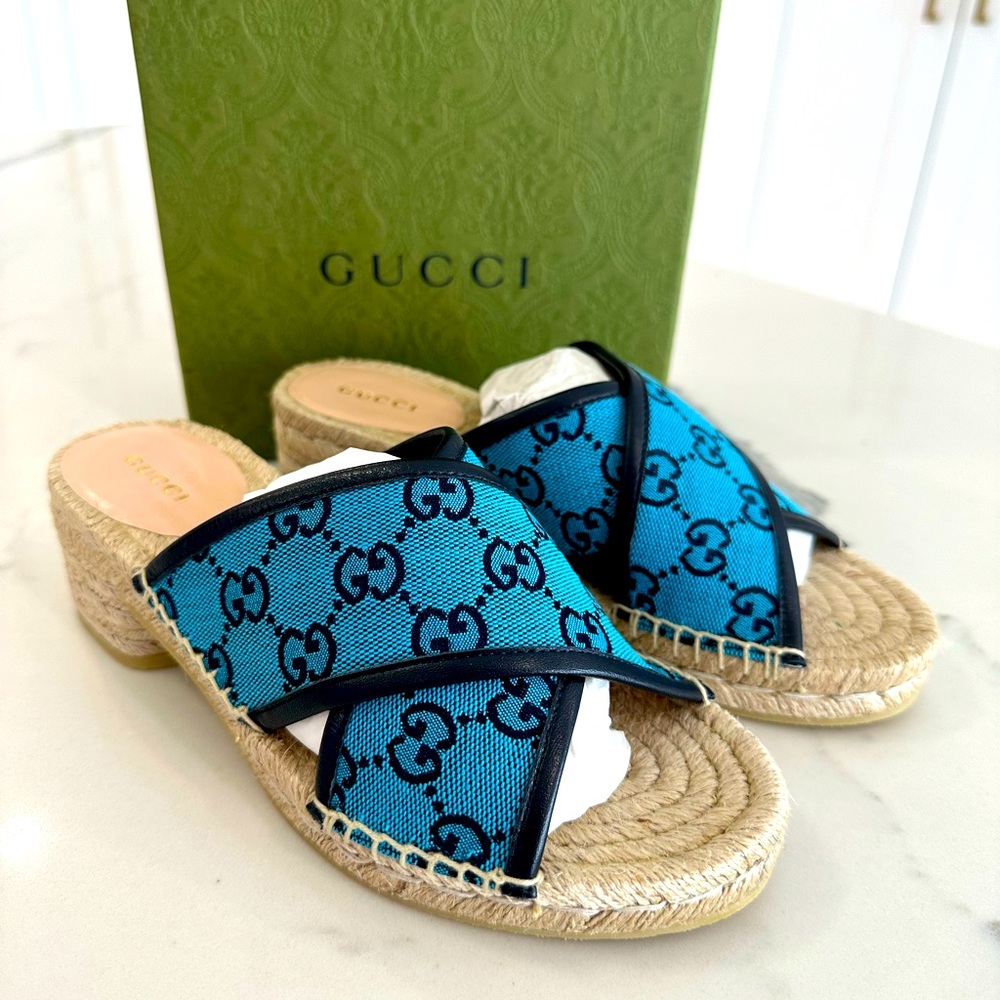 Gucci Multicolor GG Supreme Espadrille Sandals